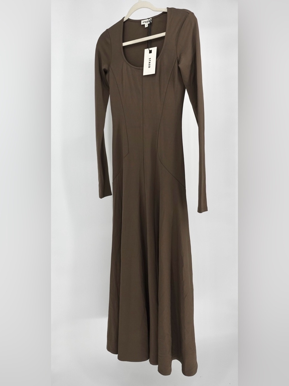 STAUD Olive Long Sleeve Scoop Neck Maxi Dress